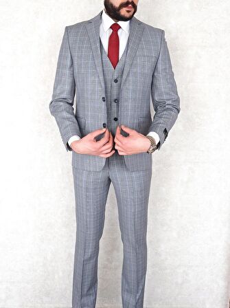 Jan Carlucci Yünlü  Slimfit Yelekli Drop 6 Takım