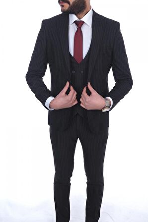 Fonte Falcao Slimfit Yelekli Drop 6 Takım-Siyah