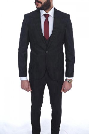 Fonte Falcao Slimfit Yelekli Drop 6 Takım-Siyah
