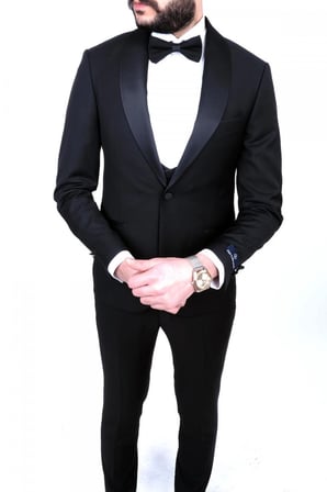 Jan Carlucci Slimfit Şal Yaka Damatlık Takım Ceket - Yelek - Pantolon - Gömlek - Papyon