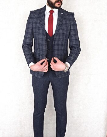 Fonte Falcao Slimfit Yelekli Drop 6 Takım-Lacivert