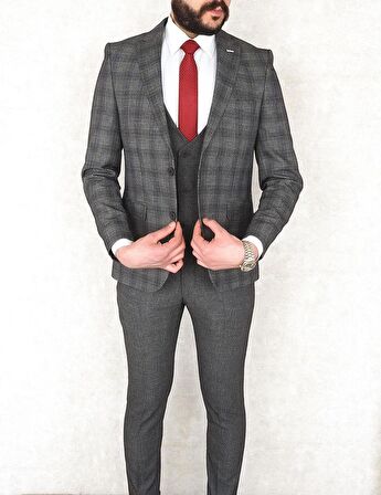 Fonte Falcao Slimfit Yelekli Drop 6 Takım-Gri