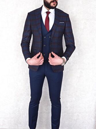 Jan Carlucci Yünlü Slimfit Yelekli Drop 6 Takım