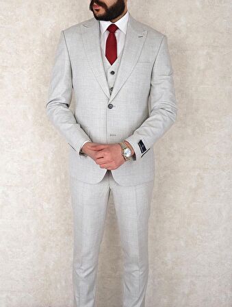 Jan Carlucci Slimfit Yelekli Drop 6 Takım-Gri