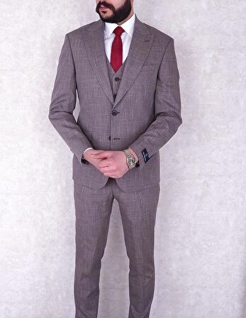 Jan Carlucci Slimfit Yelekli Drop 6 Takım-Bordo