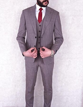 Jan Carlucci Slimfit Yelekli Drop 6 Takım-Bordo