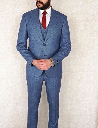 Jan Carlucci Slimfit Yelekli Drop 6 Takım-Mavi