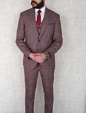 Jan Carlucci Slimfit Yelekli Drop 6 Takım-Bordo