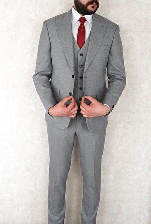 Jan Carlucci Slimfit Yelekli Drop 6 Takım-Gri