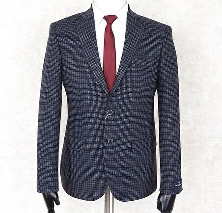 JAN CARLUCCİ Yünlü Erkek Regular Fit Mono Yaka Lacivert Drop 4 Tek Ceket