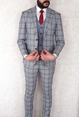 Jan Carlucci Slimfit Yelekli Drop 6 Takım-Gri