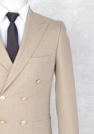 Jan Carlucci Yazlık Kruvaze -Yarım Astar- Metal Düğme Slimfit Drop 6 Ceket- Bej Rengi