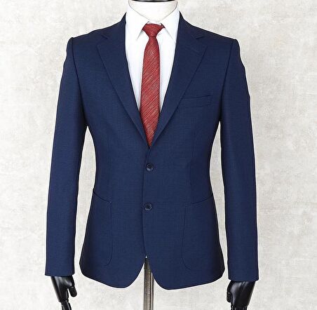 Jan Carlucci Yazlık İki Düğme-Yarım Astar- Slimfit Drop 6 Ceket-Lacivert