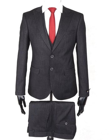 Jan Carlucci Slim Fit Sivri Yaka-Çift Yırtmaç Siyah Drop 6 Yelekli Takım Elbise