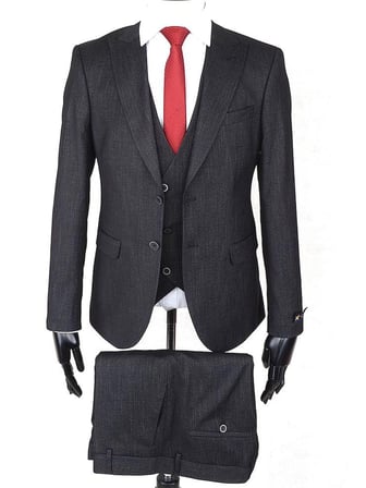 Jan Carlucci Slim Fit Sivri Yaka-Çift Yırtmaç Siyah Drop 6 Yelekli Takım Elbise