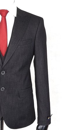 Jan Carlucci Slim Fit Sivri Yaka-Çift Yırtmaç Siyah Drop 6 Yelekli Takım Elbise