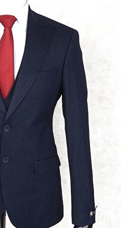 Jan Carlucci Slim Fit Sivri Yaka-Çift Yırtmaç Lacivert Drop 6 Yelekli Takım Elbise