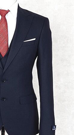 Jan Carlucci Slim Fit Sivri Yaka-Çift Yırtmaç Lacivert Drop 6 Yelekli Takım Elbise