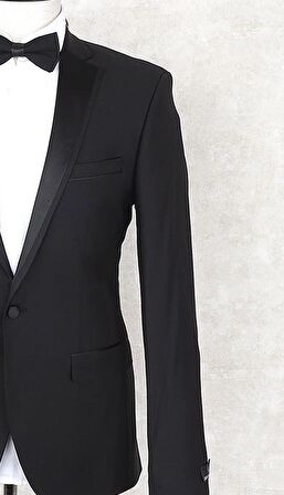 Jan Carlucci Yünlü  Slimfit, Saten Mono Yaka, Drop 6  Damatlık Takım