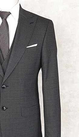 Jan Carlucci Slim Fit Sivri Yaka-Çift Yırtmaç Siyah Desenli Drop 6 Yelekli Takım Elbise