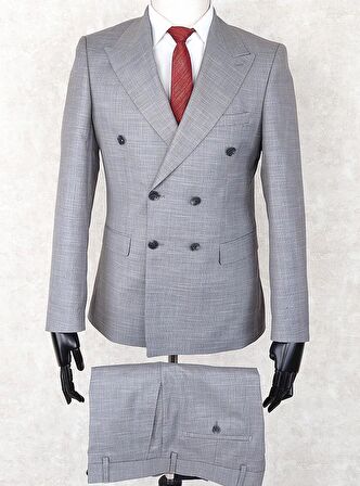 Jan Carlucci Kruvaze Slim Fit Sivri Yaka-Çift Yırtmaç Gri Drop 6 Takım Elbise