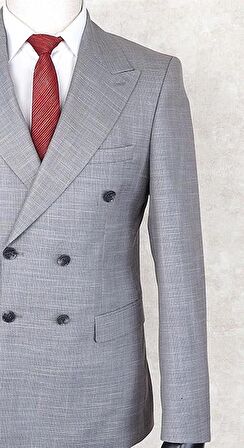 Jan Carlucci Kruvaze Slim Fit Sivri Yaka-Çift Yırtmaç Gri Drop 6 Takım Elbise