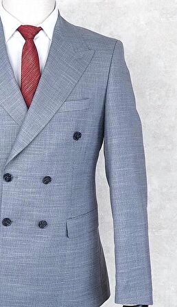 Jan Carlucci Kruvaze Slim Fit Sivri Yaka-Çift Yırtmaç Gri Drop 6 Takım Elbise