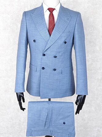 Jan Carlucci Kruvaze Slim Fit Sivri Yaka-Çift Yırtmaç Mavi Drop 6 Takım Elbise