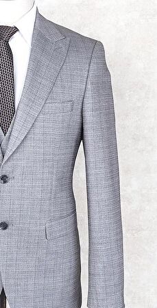 Jan Carlucci Slim Fit Sivri Yaka-Çift Yırtmaç Gri Drop 6 Yelekli Takım Elbise