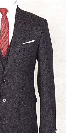 Jan Carlucci Slim Fit Sivri Yaka-Çift Yırtmaç  Kahverengi Drop 6 Yelekli Takım Elbise