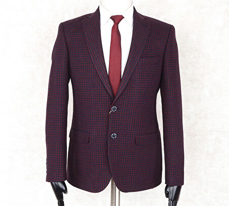JAN CARLUCCİ Yünlü Erkek Regular Fit Mono Yaka Bordo Drop 4 Tek Ceket