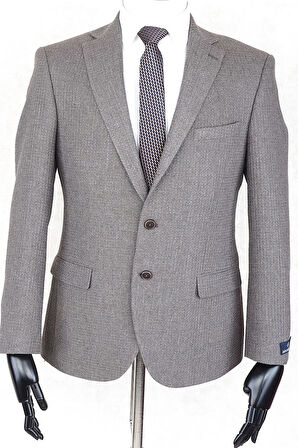 JAN CARLUCCİ Yünlü Erkek Regular Fit Mono Yaka Gri Drop 4 Tek Ceket