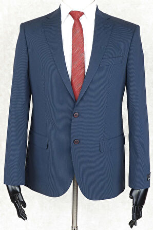 Jan Carlucci Yünlü Erkek Slimfit Mono Yaka Lacivert Drop 6 Tek Ceket