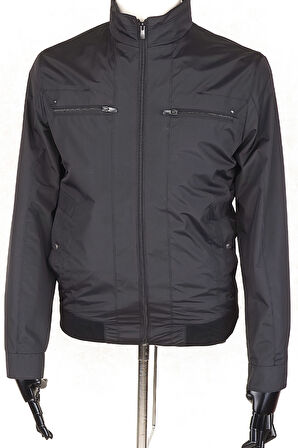 Jan Carlucci Slimfit Beli Lastikli Siyah Yazlık İnce Mont 