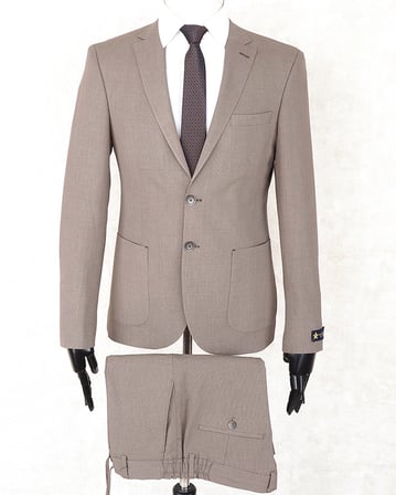 Jan Carlucci Slim Fit Beli Lastikli-Yarım Astar-Mono Yaka-Çift Yırtmaç  Kahverengi Torba Cep Drop 6 Takım Elbise