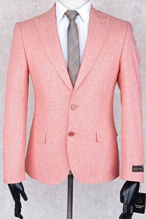 Jan Carlucci Sivri Yaka -İki  Düğme Çift Yırtmaç Slimfit Drop 6 Ceket-Turuncu