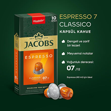 Jacobs Espresso 7 Classico Nespresso Uyumlu Kapsül Kahve 10 Kapsül X 5 Adet