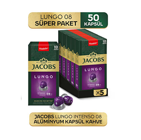 Jacobs Lungo 8 Intenso Nespresso Uyumlu Kapsül Kahve 10 Kapsül X 5 Adet