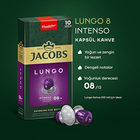 Jacobs Lungo 8 Intenso Nespresso Uyumlu Kapsül Kahve 10 Kapsül X 5 Adet
