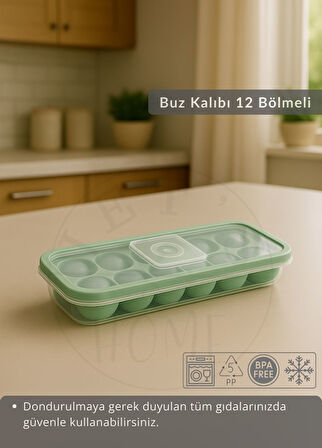 12 Bölmeli Buz Kalıbı Esnek Silikon Buz Küpü BPA FREE Yuvarlak Bas Parmak Buzluk Çapı 3,5 cm Yeşil