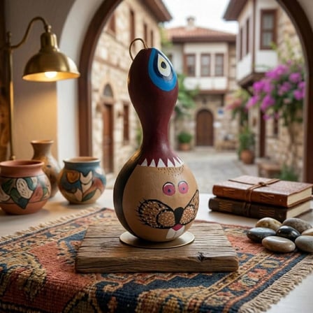 Just Design Art El Boyaması Tavşan Figürlü Dekoratif Su Kabağı - Doğal El Sanatı Modern Süsleme 