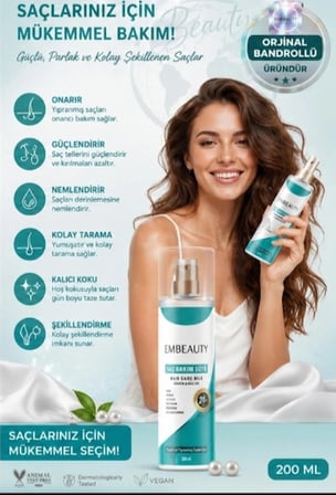 EMBEAUTY Saç Bakım Sütü Keratin & Kolajen 200 ml | Durulanmayan Saç Bakım Spreyi | Güçlü, Parlak ve Kolay Şekillenen Saçlar | Orijinal Bandrollü Ürün