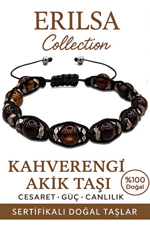 Sertifikalı Terahertz & Kahverengi Akik Bileklik – Topraklama ve Ruhsal Denge