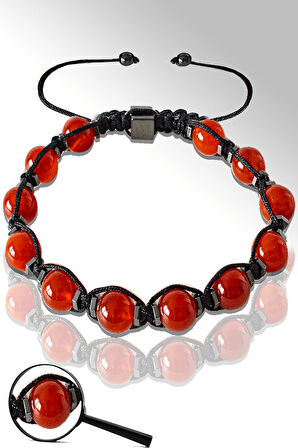 Sertifikalı Makrome Hematitli Kızıl Yemen Akik Taşı Bileklik - Ayarlamalı
