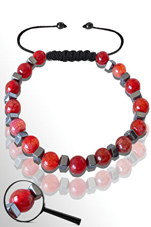 Sertifikalı Hematitli 6 Mm Doğal Kırmızı Akik Taşı Bileklik - Ayarlamalı