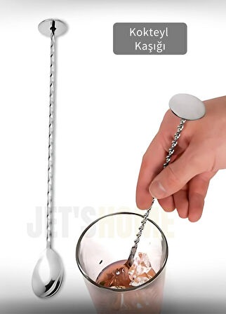 Kokteyl Kaşığı Paslanmaz Barista Kaşığı Pratik Barmen Kaşığı Çelik 30 cm