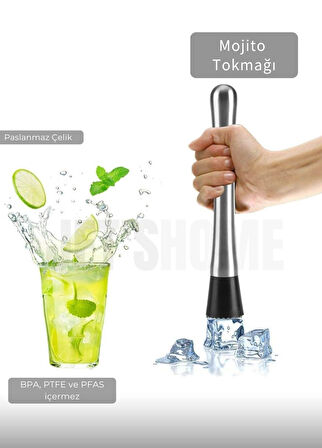 Mojito Tokmağı Barista Buz Ezici Tokmak Meyve Ezici Barmen İçecek Karıştırıcı Paslanmaz 20 cm