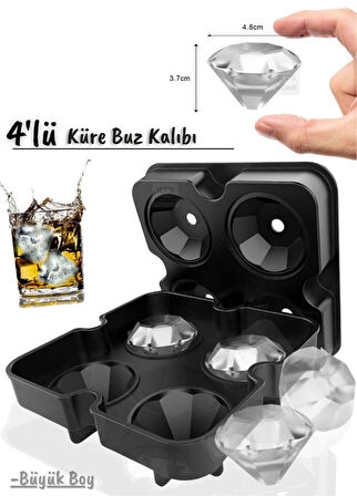 4’lü Elmas Buz Kalıbı Silikon Elmas Çikolata Kalıbı Siyah 47X38 mm