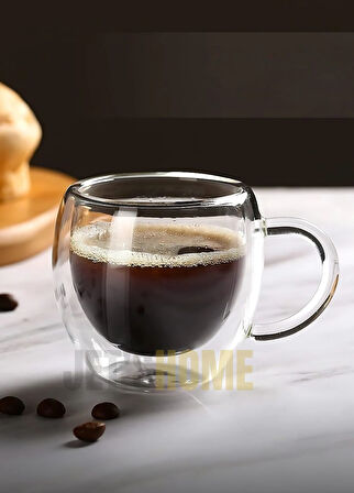 2’li Set Kulplu Espresso Bardağı Doppio Ristretto Bardağı Çift Cidarlı Türk Kahvesi Bardak 80 ml