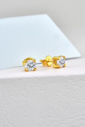 Zirkon 5,0 mm Özel Tasarım Tek Taş Pırlanta Montür Gold Gümüş Küpe